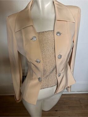 Rickie Freeman for Teri Jon Peach Blazer with Rhinestone Buttons